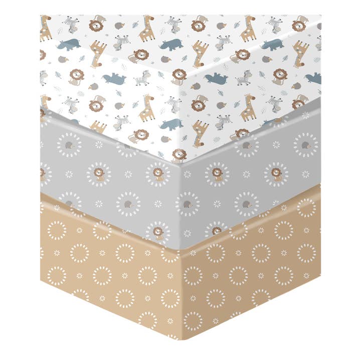 Safari Squad 3 Pack Microfiber Fitted Crib Sheet Set by Sammy & Lou for wholesale by Trend Lab
