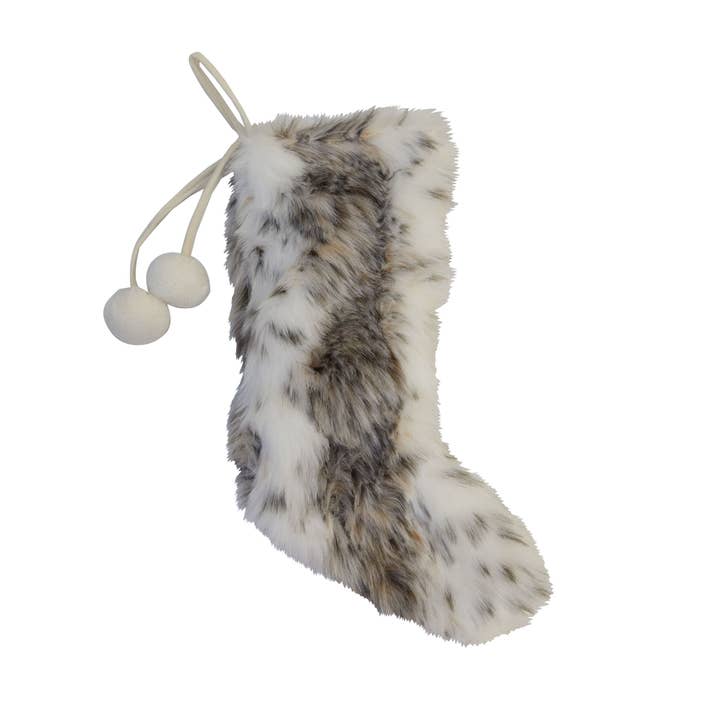 Season's Designs - Wholesale Holiday Stocking - SALE Christmas 18in White Faux Fur Stocking with Pom Poms