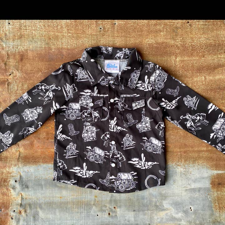 Shea Baby - Wholesale Button Down Shirt - Kids - BOYS LONG SLEEVE Wild West PRINT PEARL SNAP