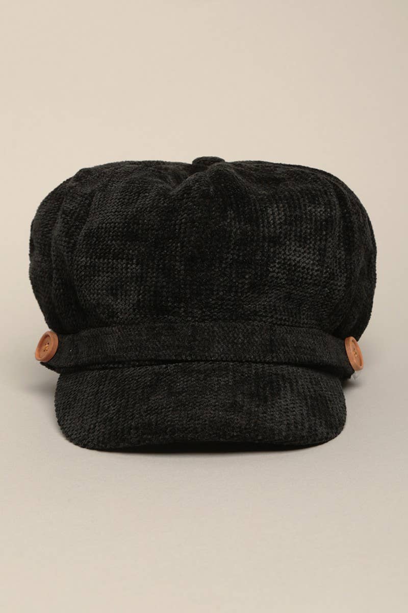 Fashion City - Vendita all'ingrosso Berretto - Donna - Cappello da donna in ciniglia con visiera Baker con elastico posteriore0