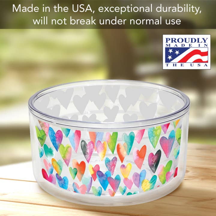 Conimar Promotions - Wholesale Food Storage Container - Insulated Plastic Travel Bowl w/ Lid 22 Oz.-Colorful Hearts1