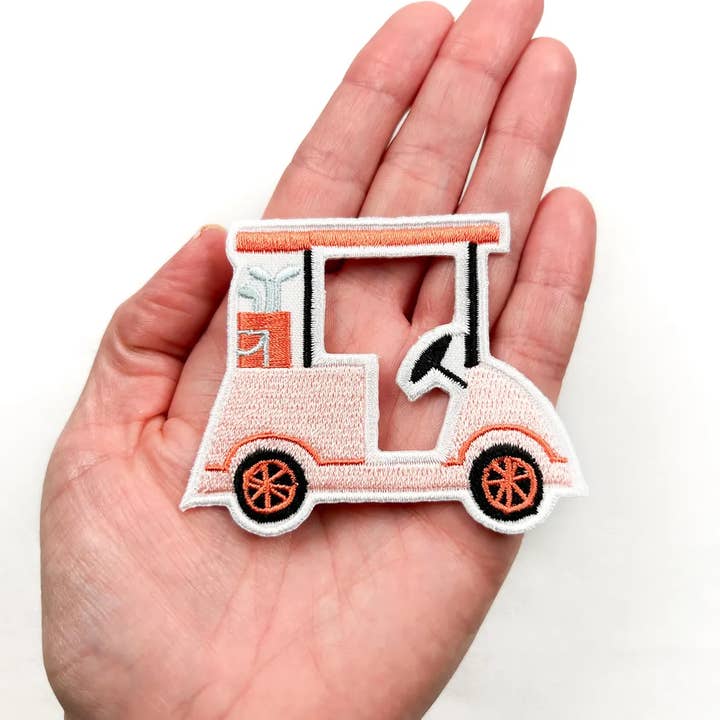 Field Trip Threads - Wholesale Patch - Pink Golf Cart Iron-On Patch Embroidered Patch Sports Fan