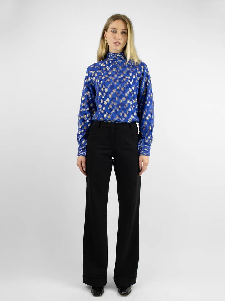 Helena Pleated Lurex Royal Blue Blouse for wholesale by Arara