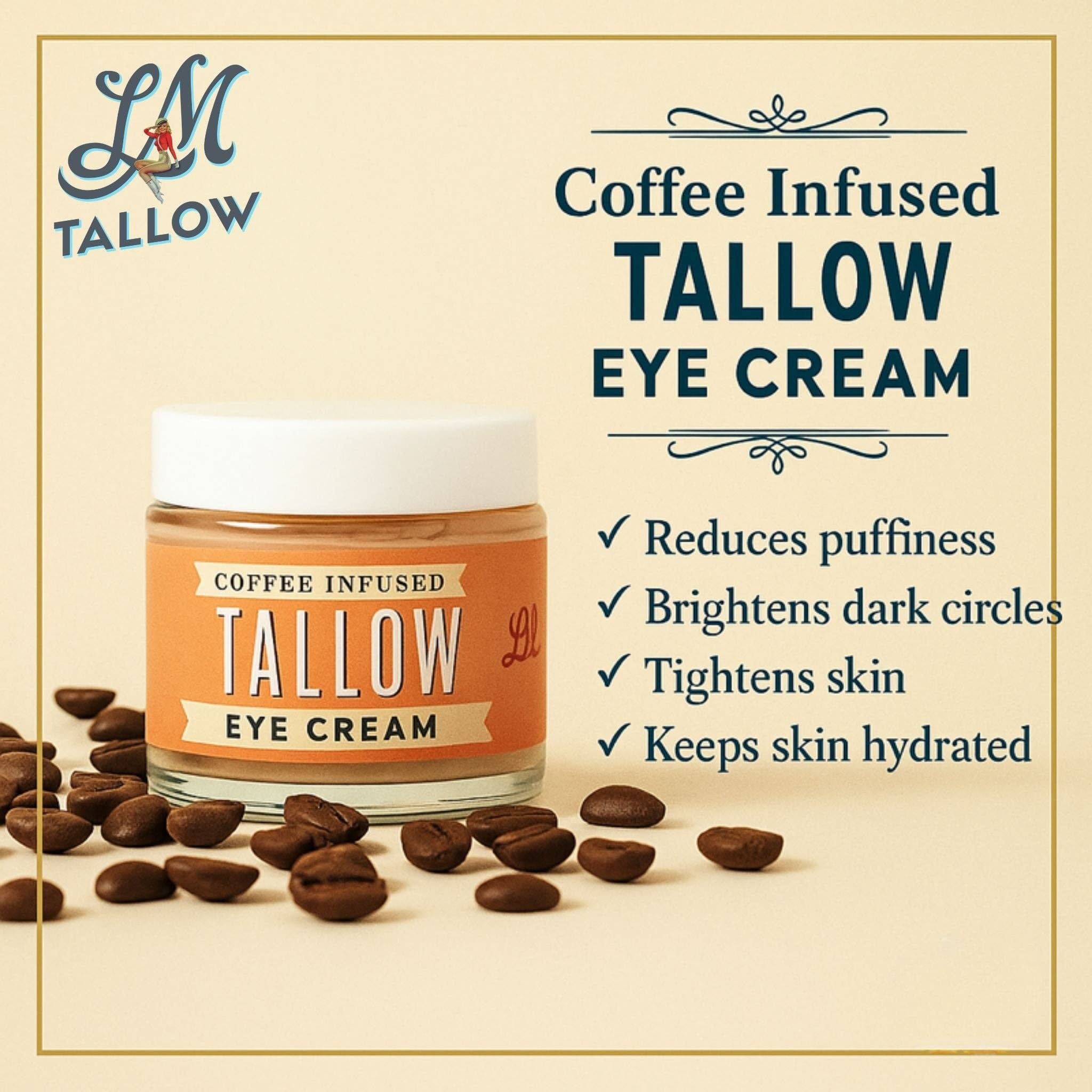 Lady May Tallow - Wholesale Eye cream/gel - Lady May Coffee-Infused Tallow Eye Cream – Brighten, Firm & Revitalize Naturally2