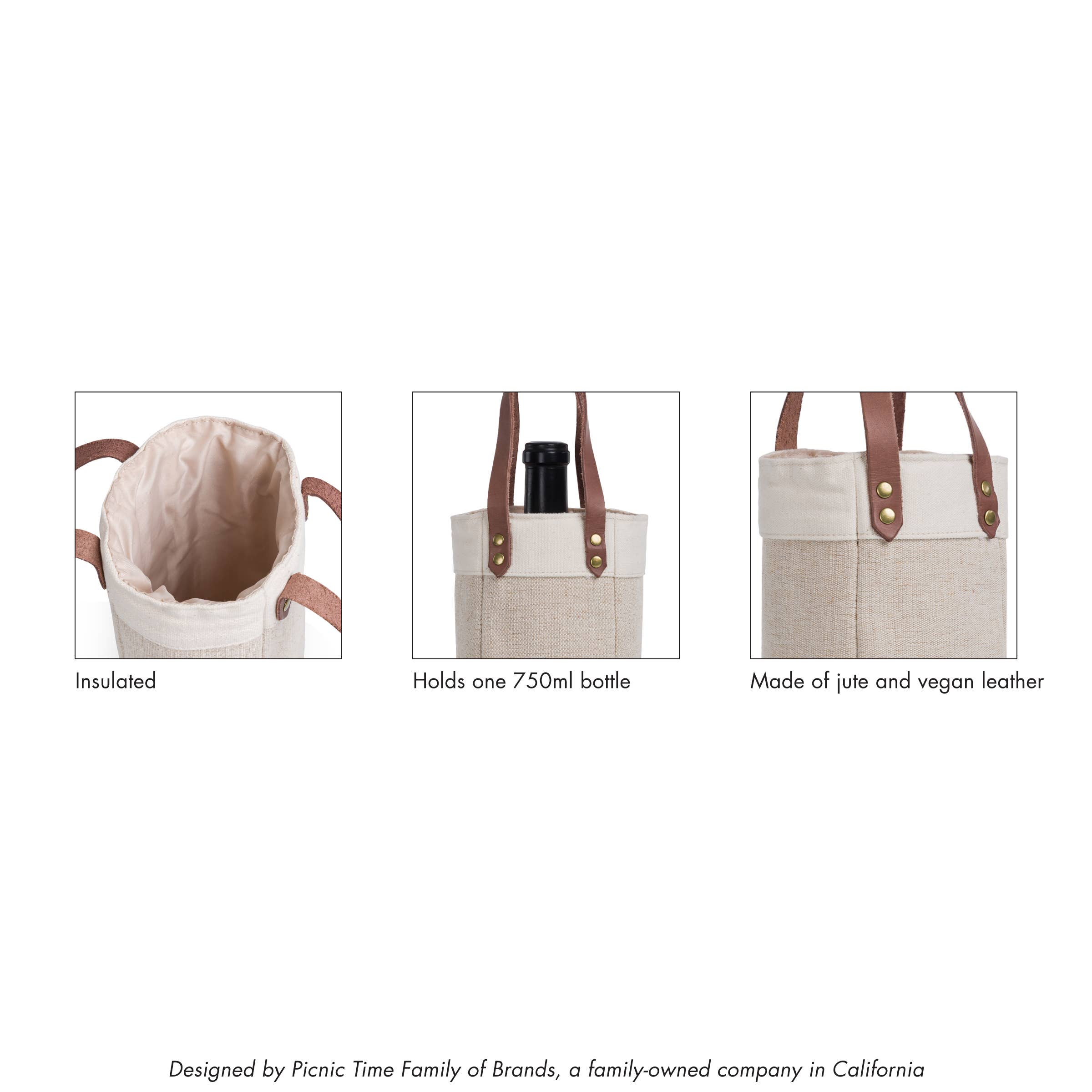 Picnic Time Family of Brands - Wholesale Wine Tote - Pinot Jute Single Bottle Insulated Wine Tote Bag4