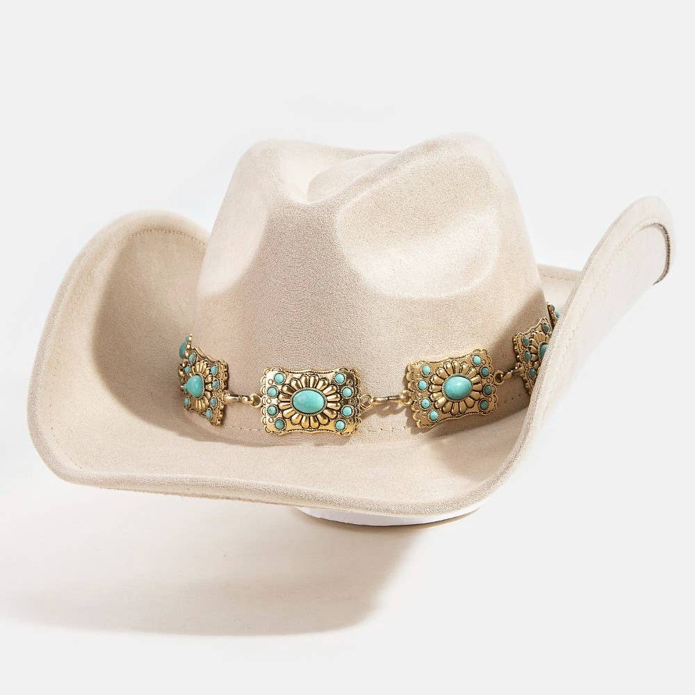 Collections by Fame Accessories - Vente Chapeau en feutre - femme - Chapeau de cow-boy avec chaîne concho rectangulaire occidentale2
