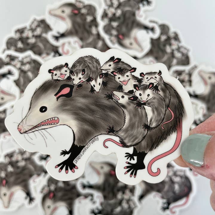 Lustiger Vinyl-Aufkleber „Stressed Possum Mom“ für den Großhandel von Debbie Draws Funny
