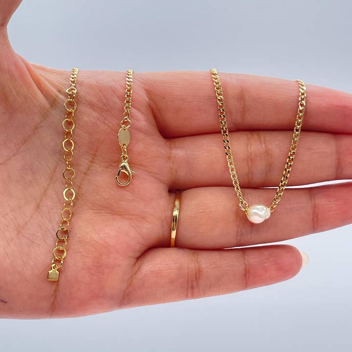 Milie - Vendita all'ingrosso Parure di gioielli - Catena a maglia cubana 18k GF, girocollo di perle e braccialetto4