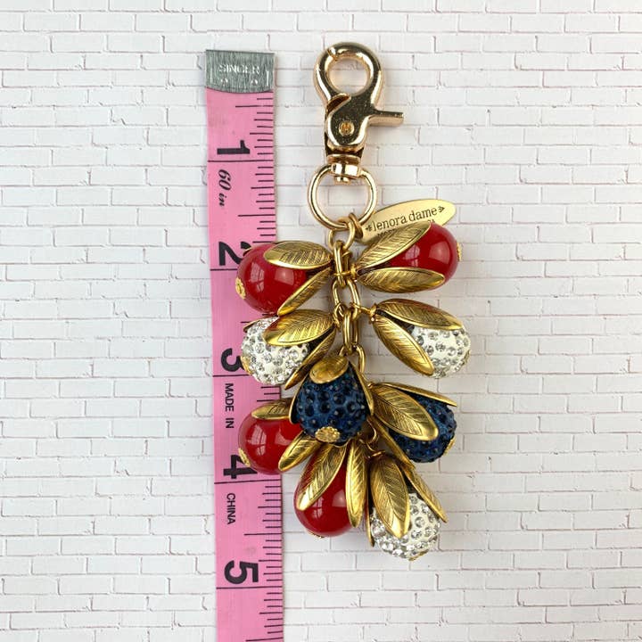 Lenora Dame - Wholesale Purse/Bag Accessory - Women's - American Pie Rhinestone Bead Cap Bag Charm - Red White and B