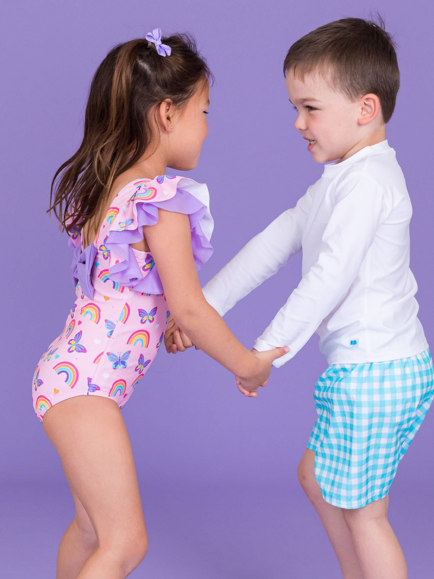 Pink Girls Rainbows & Butterflies Butterfly Sleeve One Piece Swimsuit for wholesale on Faire1