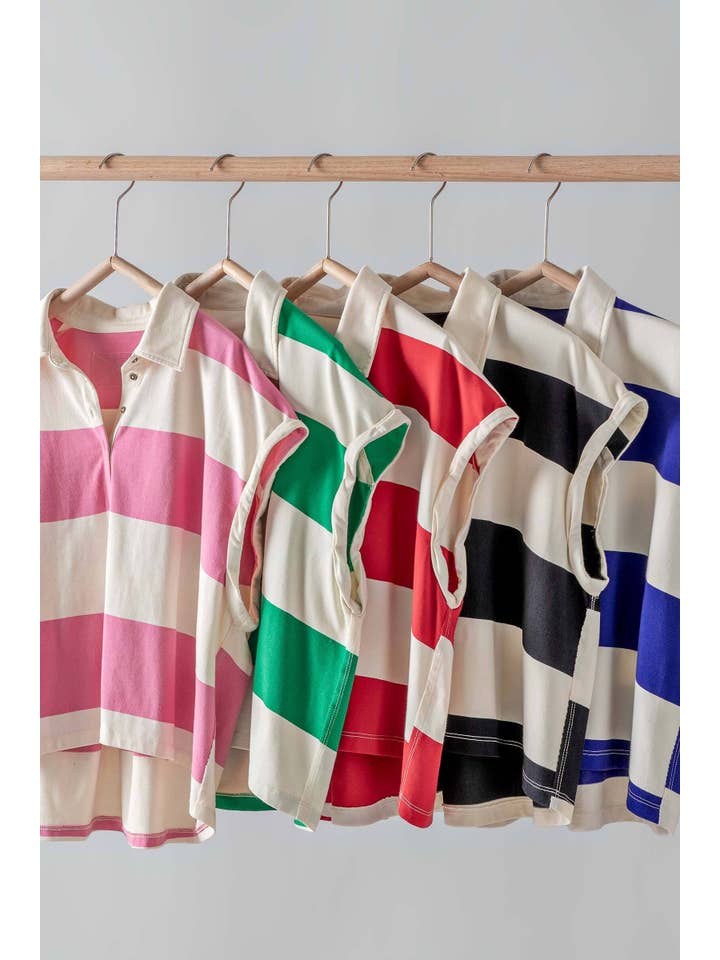 Urban Daizy - Wholesale Polo - Women's - Bold Striped Dolman Sleeve Polo Shirt