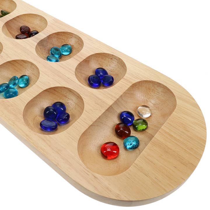 Wood Expressions - Wholesale Bordspel - Mancala-bordspel van massief hout met glazen stenen - 22 inch8
