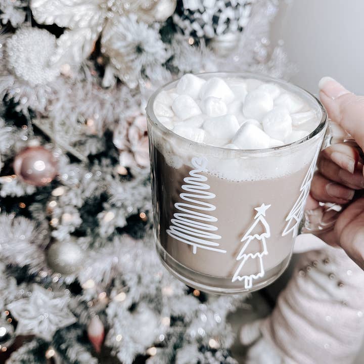 Designs by Jessi Rose - Vendita all'ingrosso Tazza - Tazza in vetro trasparente per albero di Natale, tazza in vetro per le vacanze, albero boho