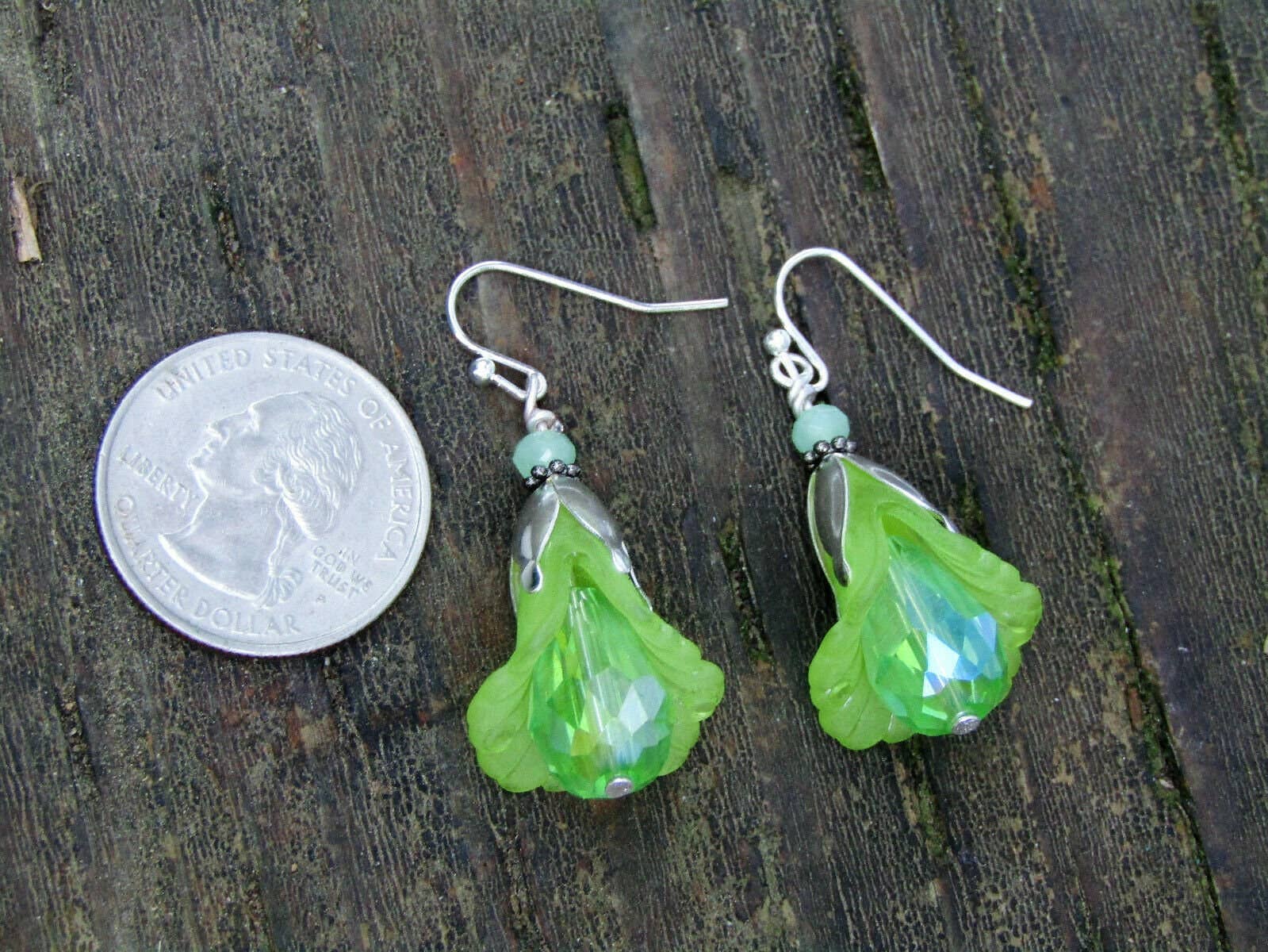 Bad Apple Designs - Wholesale Dangle Earrings - Handmade Silver Lucite Flower Crystal Dangle Earrings6