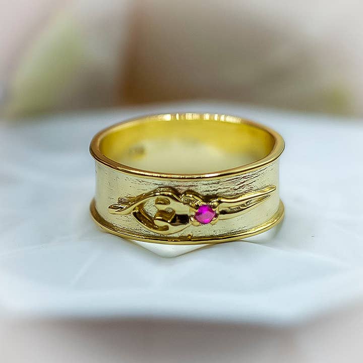 Unisex Soulmate Ring, Size 10, 11, 12, .925 Genuine Silver with 14kt. Gold Overlay, Ruby Cubic Zirconia for wholesale by Symbol of Love Jewelry