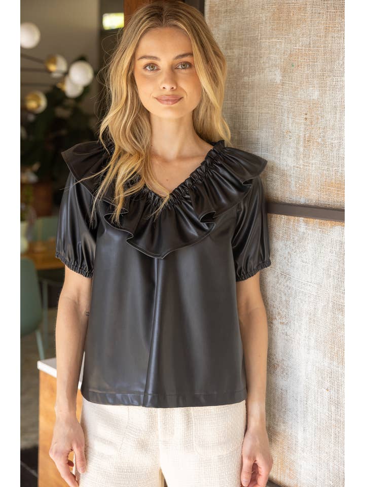 Preto 33147 Fato Largo Gola V Tampo em Pele Faux para venda a revendedores na Faire4