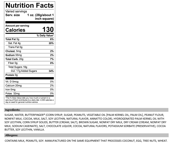 Valley Fudge & Candy - Wholesale Fudge - Vanilla Fudge with Butterfinger Pieces 1/2 lb. Fudge Bar2