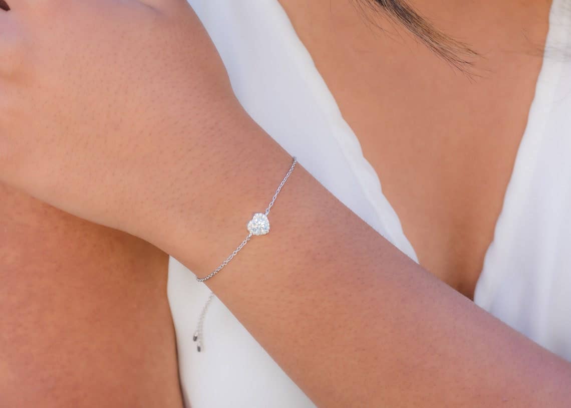Senoval Jewelry Co. - Venta al por mayor Pulseras de abalorios/colgantes - Pulsera corazón de plata de ley moissanita8