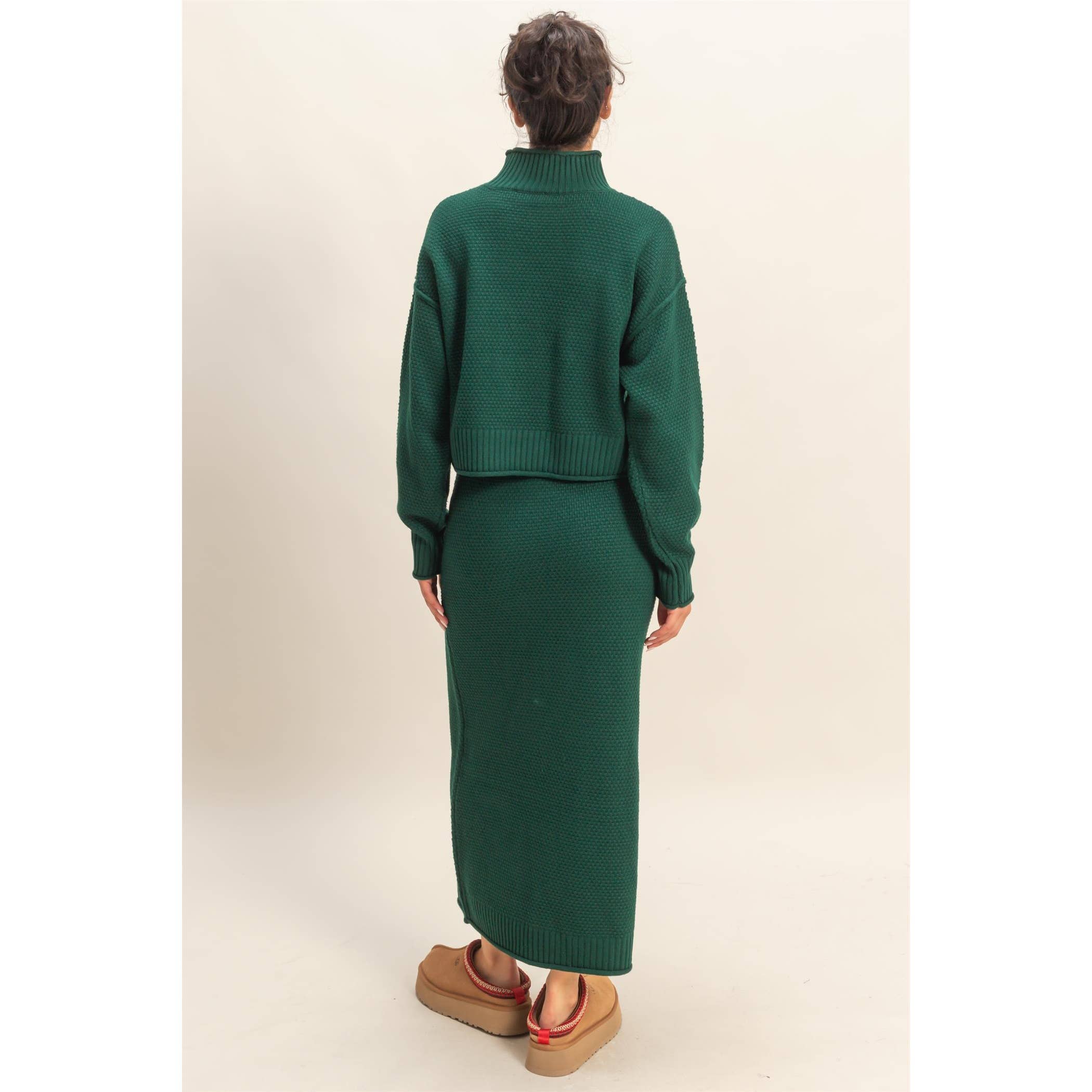 Double Zero - Wholesale Top & Skirt Set - Women's - Textured High Neck Sweater & Skirt Set11