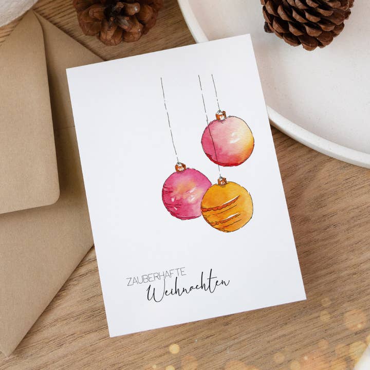 Cartolina di Natale - palle per albero di Natale | acquerello | biglietto di auguri per la vendita all'ingrosso da parte di Funkenbunt