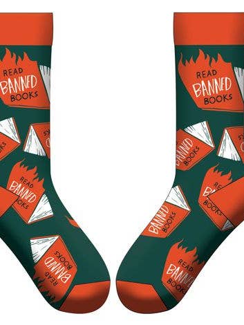Gibbs Smith - Wholesale Socks - Unisex - Banned Books Socks (Flames) (LoveLit Book Theme)