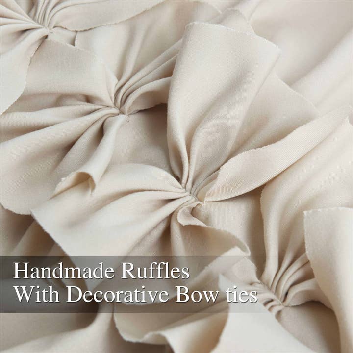 HIG - Wholesale Curtain - Farmhouse Ruffle Window Curtains with Blackout Liner Handmade Bow Ties Drapes 2 Panels Set, 54"W x 84"L13