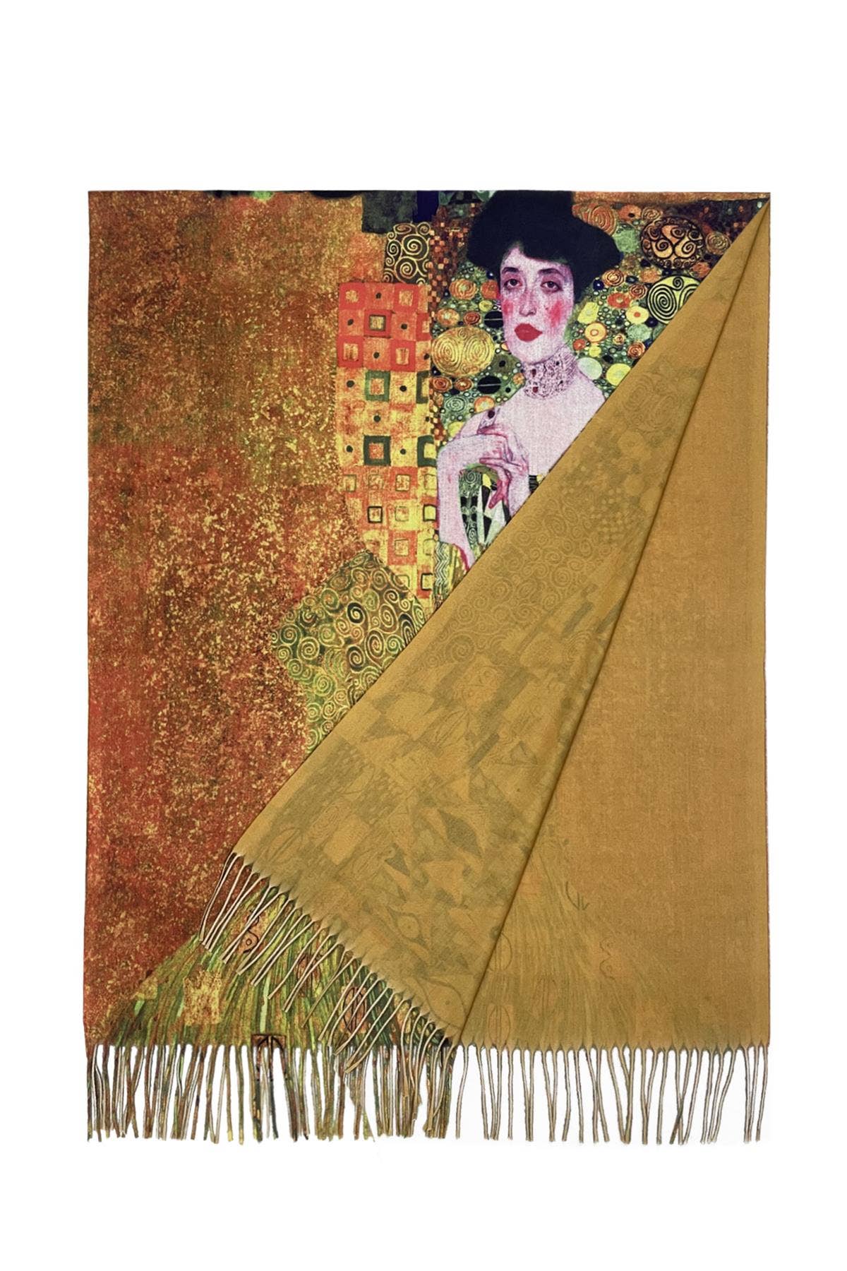 Fashion Scarf World - Wholesale Scarf - Women's - Klimt 'Portrait Of Adele' Print Wool Tassel Scarf6