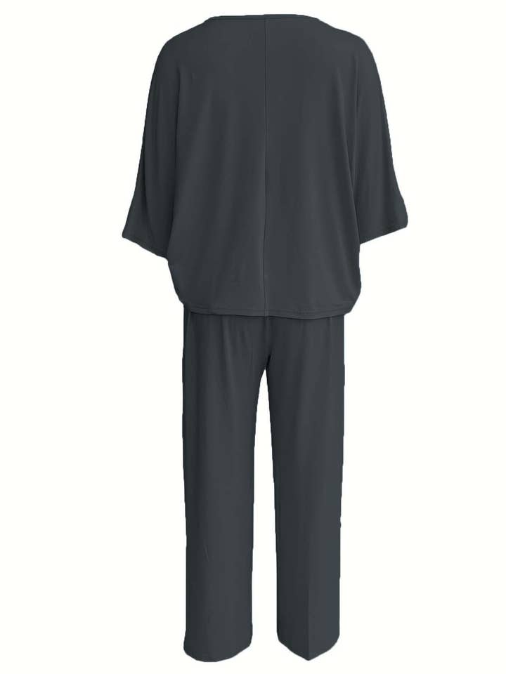 HIDDENBRAND - Wholesale Top & Pant Set (NOT Loungewear) - Women's - Lazy batwing top & wide-leg pants set loungewear12