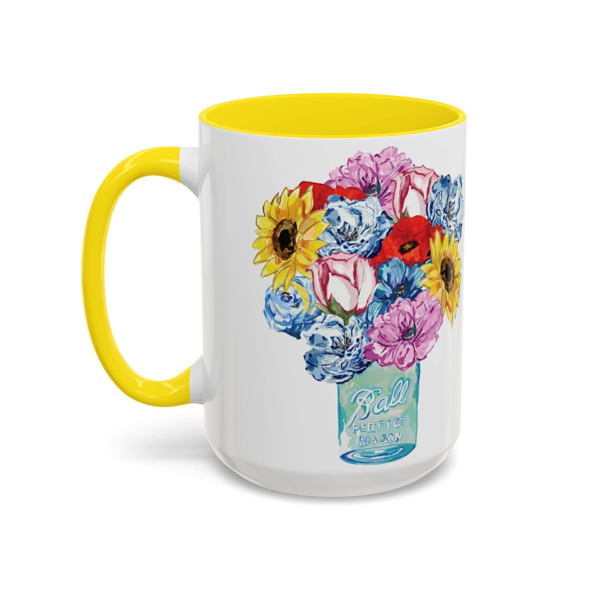 Blue Cava - Wholesale Coffee Mug - Spring Floral Mason Jar Two Tone Ceramic Mug - 11 oz & 15 oz42