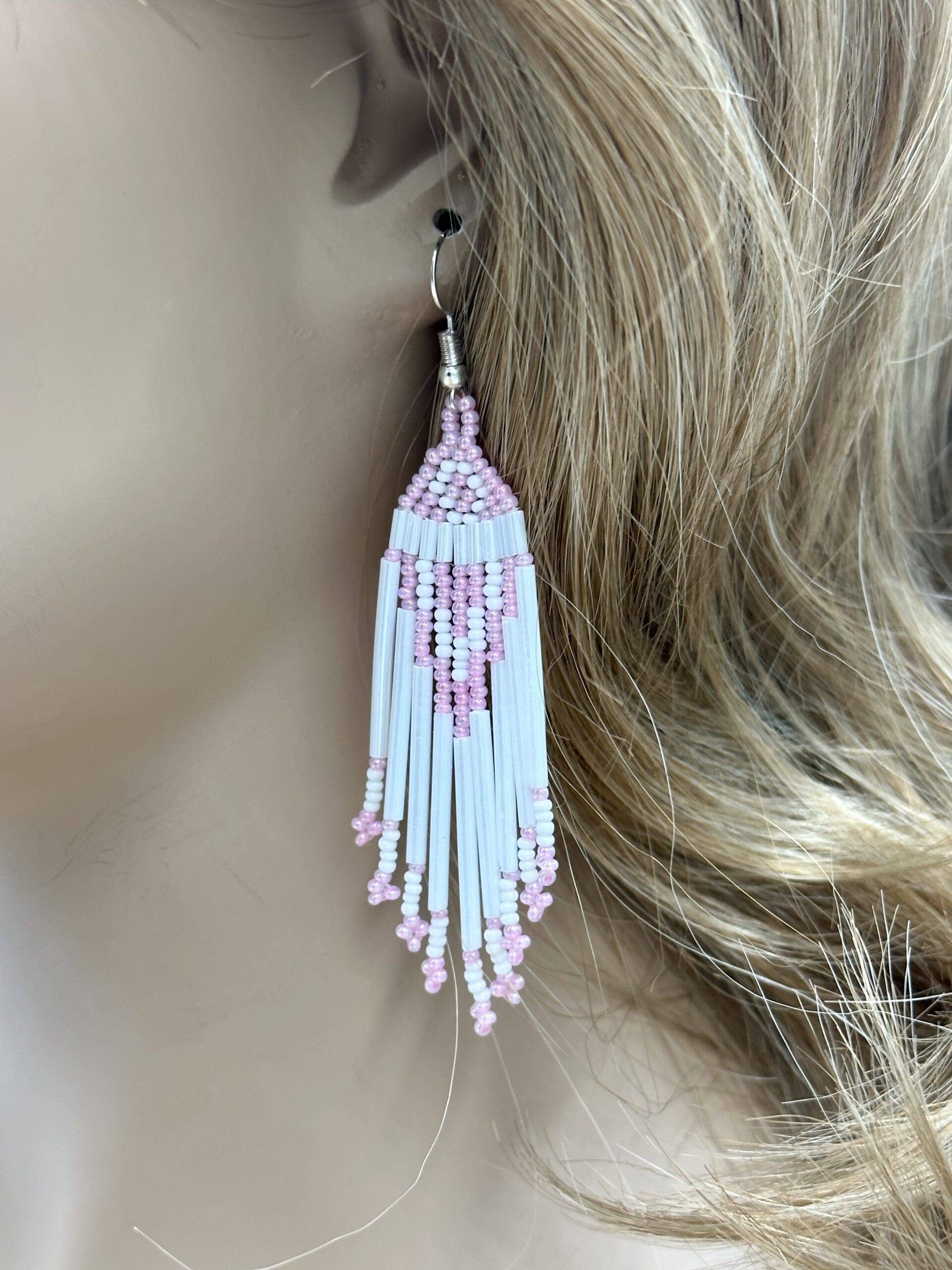 BEADS CORNER – wholesale Dangle earrings – Handmade White Pink Beaded Hook Earrings with Czech Seed Beads, Lightweight Design1