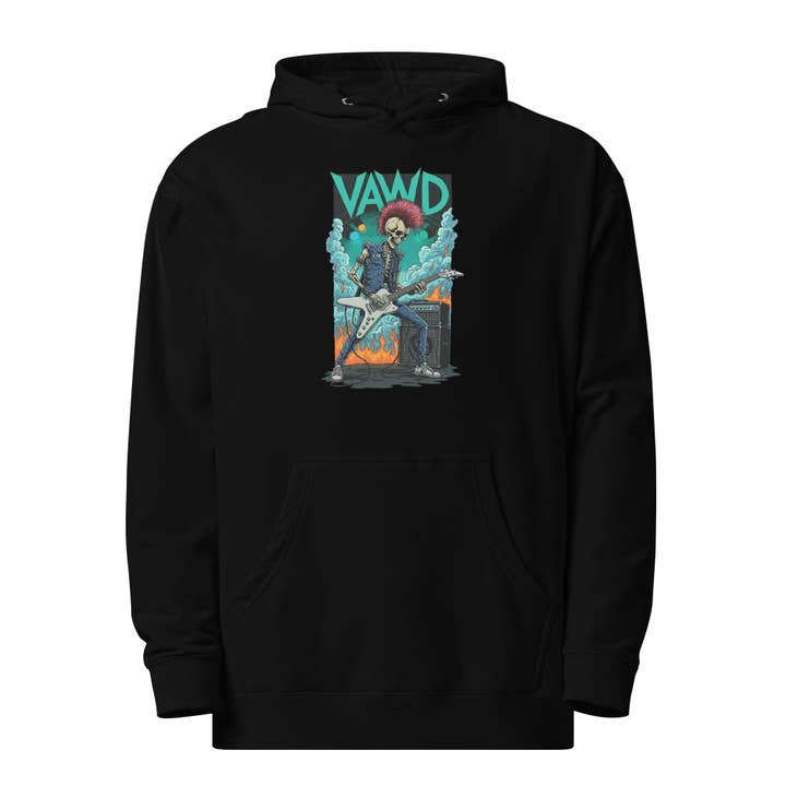Punk Rock Skeleton Guitarist Graphic Hoodie for wholesale by VAWDesigns