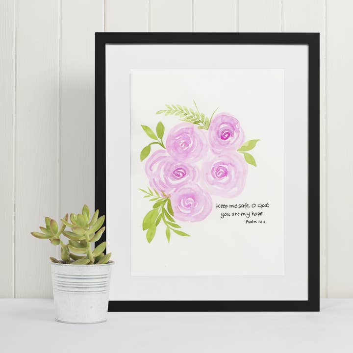 Salmo 16:1 Ilustração em aquarela por atacado de Mary Reichter