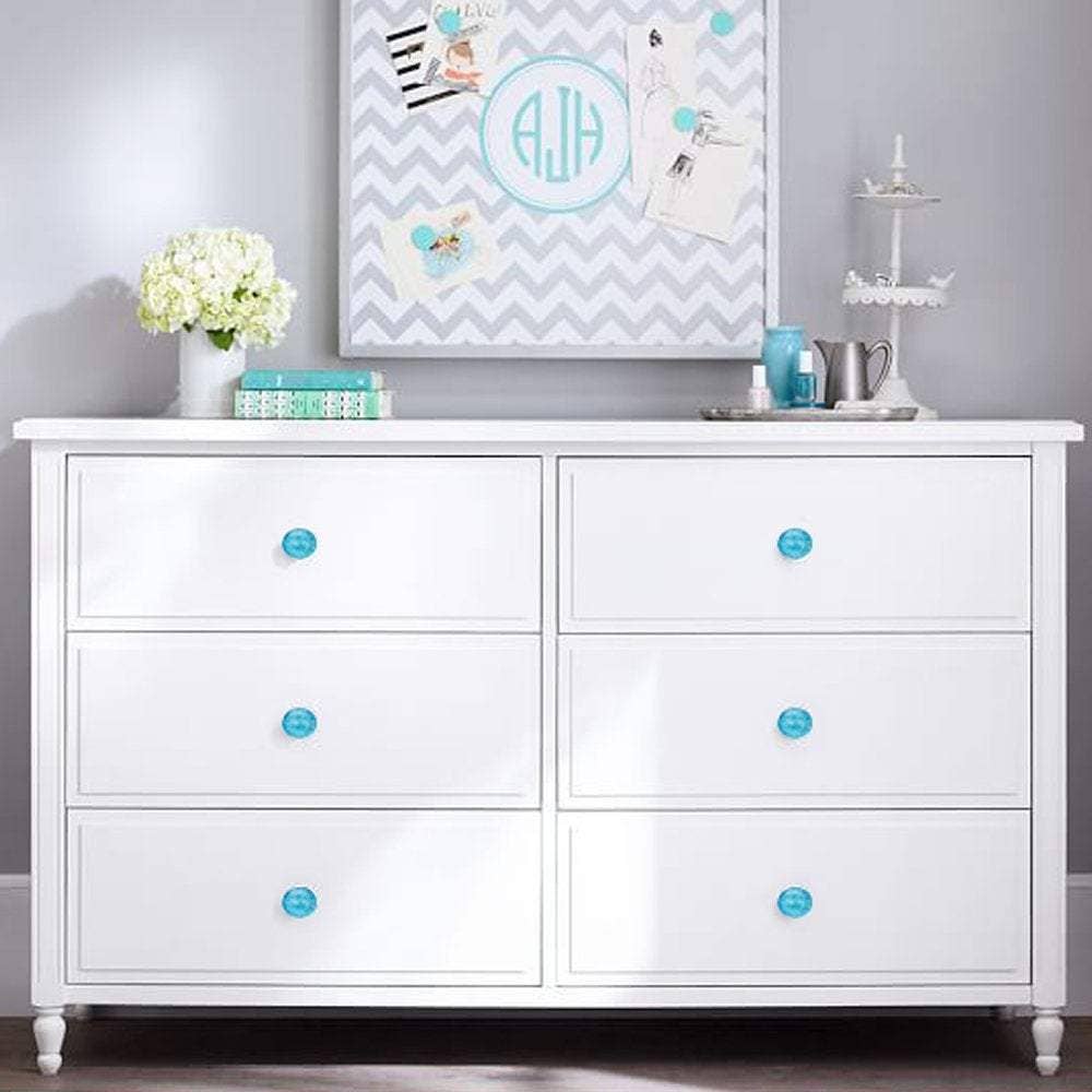 Perilla Home - Venta al por mayor Pomos/tiradores - Juego de 6 pomos de cristal de burbuja turquesa.3