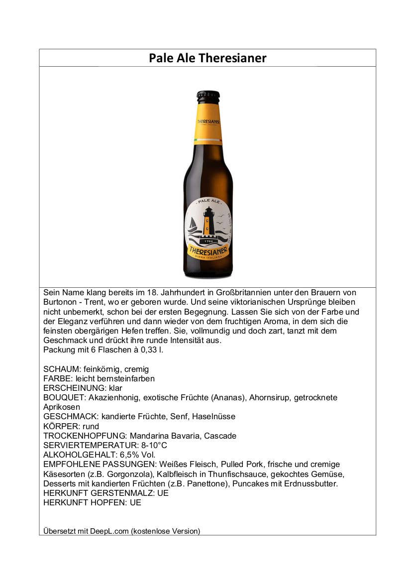 Metina SAS - Wholesale Beer - Pale Ale Theresianer Beer 33 cl.2