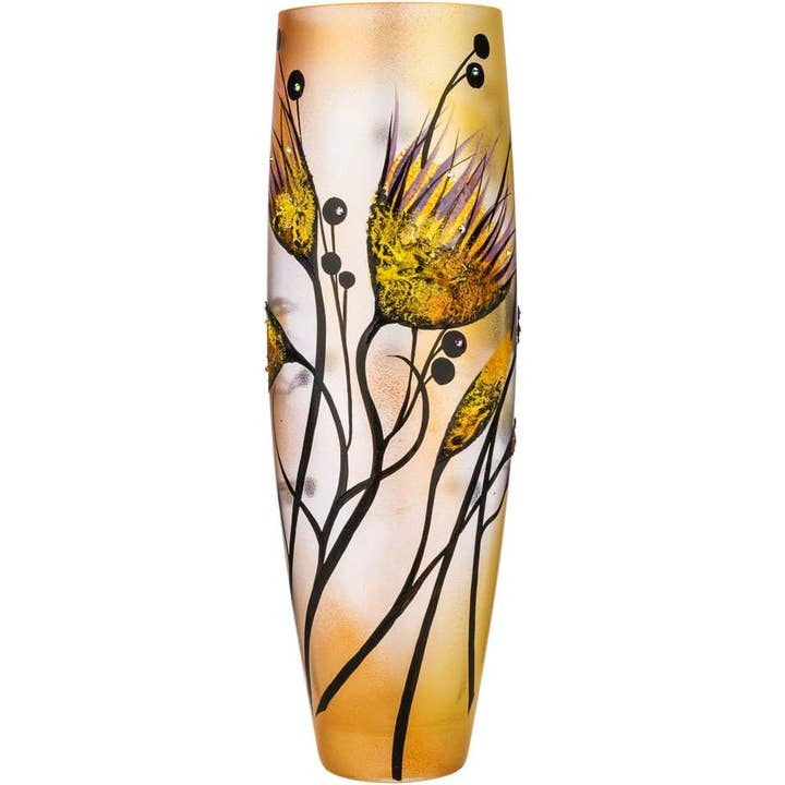 16" (400mm) Victoria Bella Flower Glass Vase, Hand Painted for wholesale by NORTH AMERICAN CRYSTAL