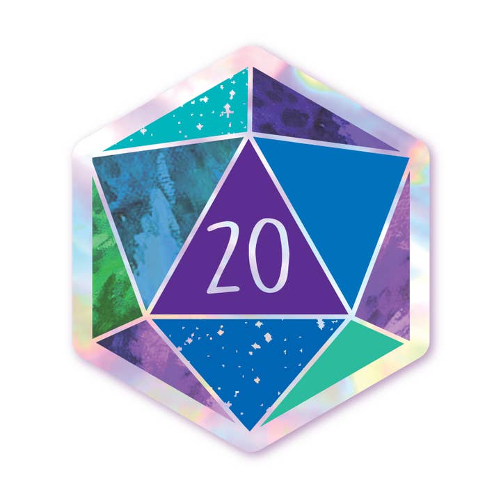 D20 Nat 20 - Purple Blue - Holographic Hexagon Sticker for wholesale by Schlady