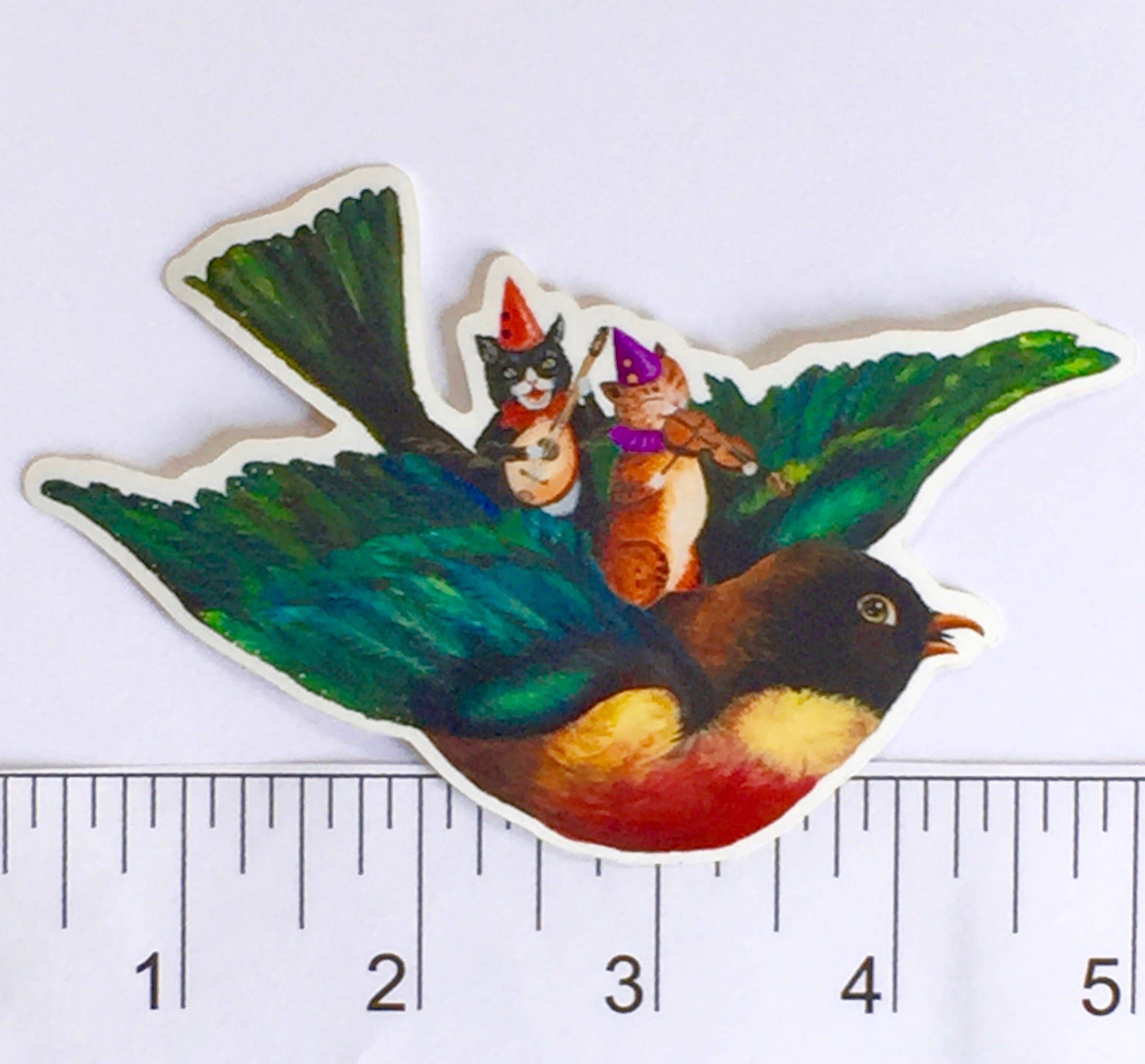 Jahna Vashti - Wholesale Sticker - Vinyl Sticker // Musical Kitties on Robin's back // Die Cut Vinyl Sticker2