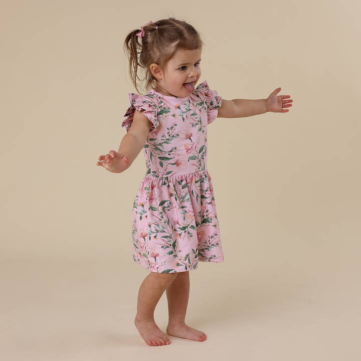 Snuggle Hunny - Wholesale Dress – Baby - Pink Wattle Short Sleeve Organic Dress4