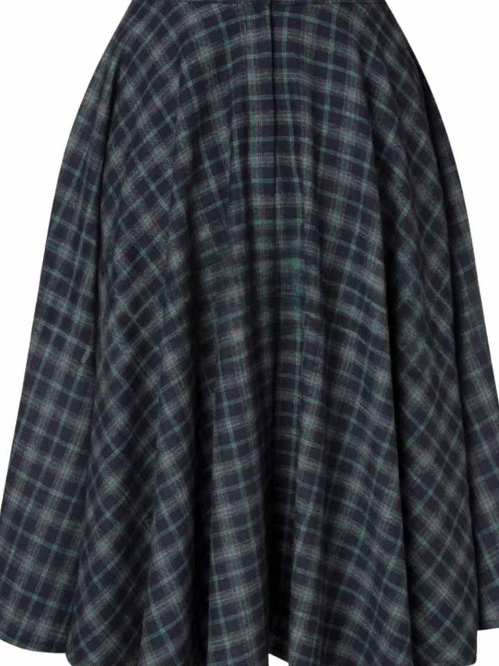 Timeless London - Wholesale Skirt – Women’s - Sophie Blue Ink Woollen Check Tartan Midi Swing Skirt4