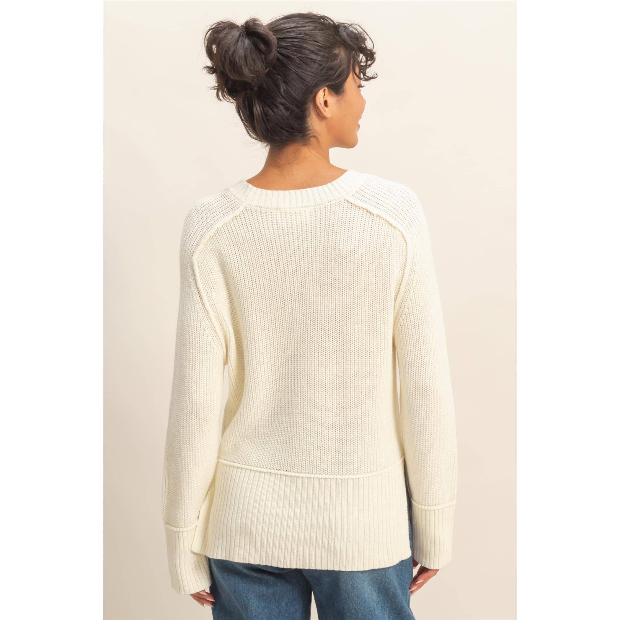 HYFVE - Wholesale Knit Sweater - Women's - Raglan Long Sleeve Side Slit Sweater21