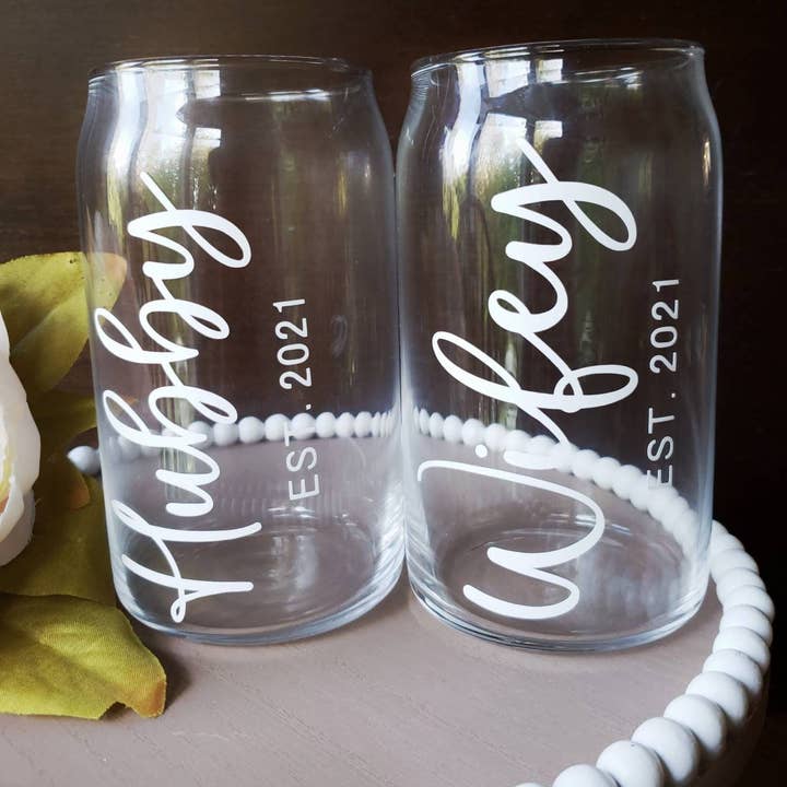 Superior Sweet Water - Wholesale Drinking glass/cup - Mr. and Mrs. Cup Set, Hubby And Wifey Cup, Personalized Wedding Gift, Bridal Shower Gift, Couples Gift, Couples Glass Set, Beer Can Glass5