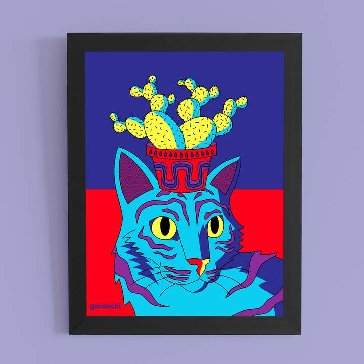 Indigo Dreams Kunstdruck, Katze, Kaktus, Southwest Prickly Pear für den Großhandel von Brianna Gardocki Art