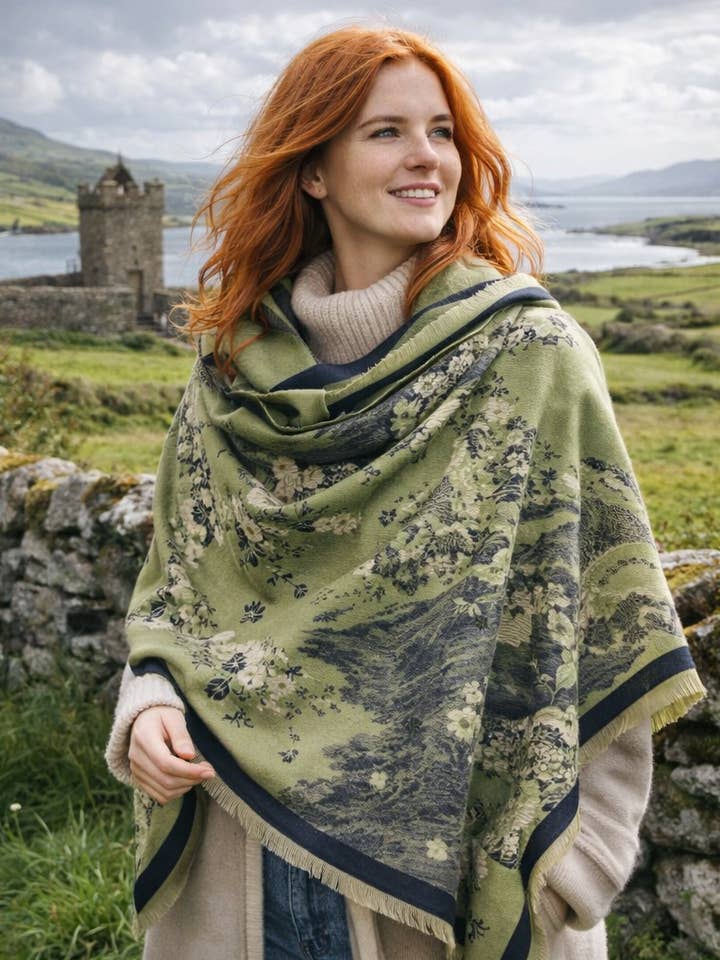 Chal reversible estampado equino verde/negro para venta al por mayor de Winding River