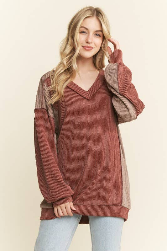 HEIMISH - Wholesale Knit Top - Women's - ET7741-10 LONG SLEEVE SOLID URBAN RIB COLOR BLOCK KNIT TOP6