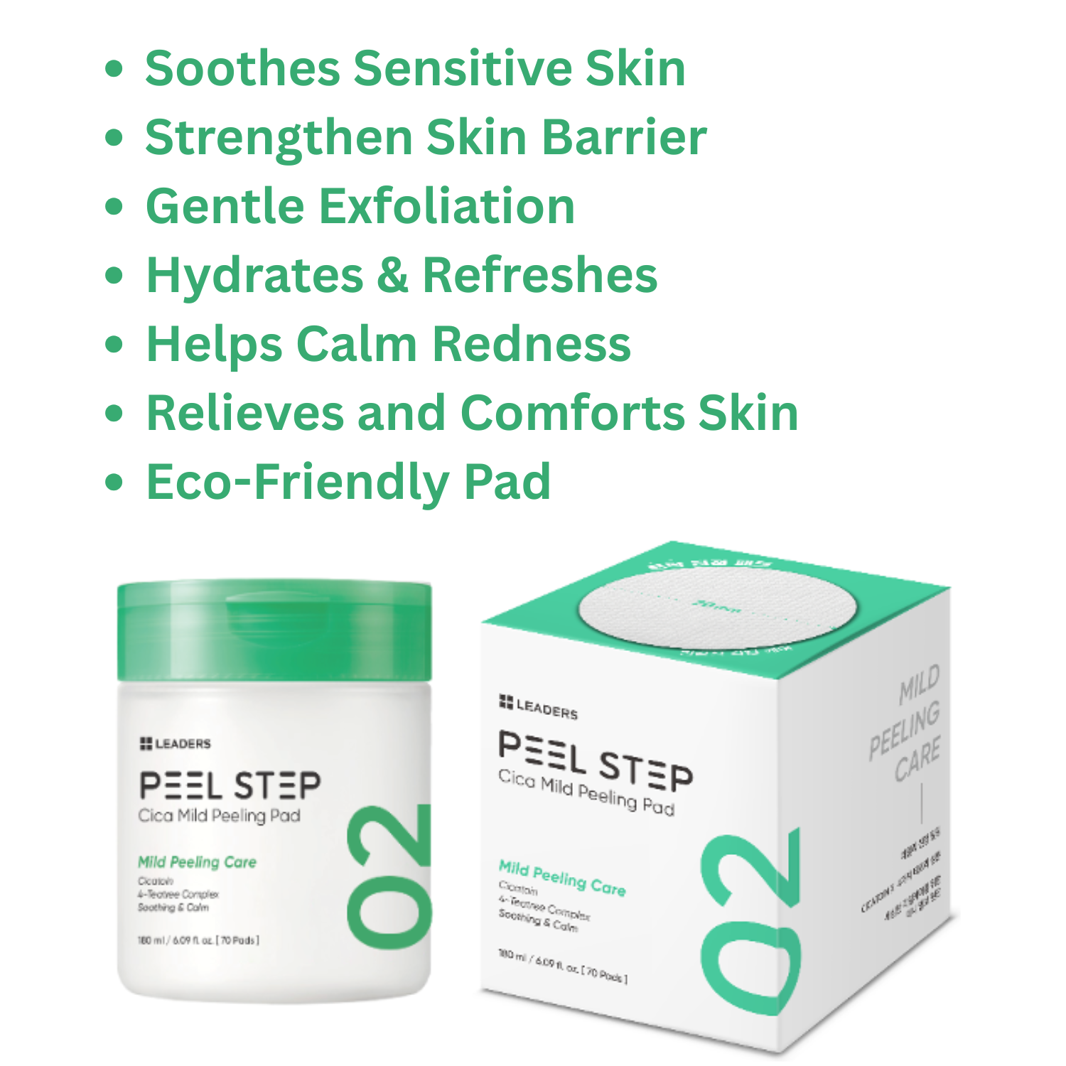 Leaders Cosmetics USA - Wholesale Facial Exfoliant/Scrub - PEEL STEP Cica Mild Peeling Pad2