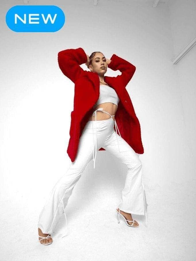 De La Creme Manteau en peluche Borg à boutons cloutés pour femmes pour la vente par De La Creme Fashions