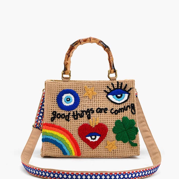 Positivity Top Handle Tote and other Purchase Wholesale bamboo handle bag. Free Returns & Net 60 Terms on Faire trending on Faire.