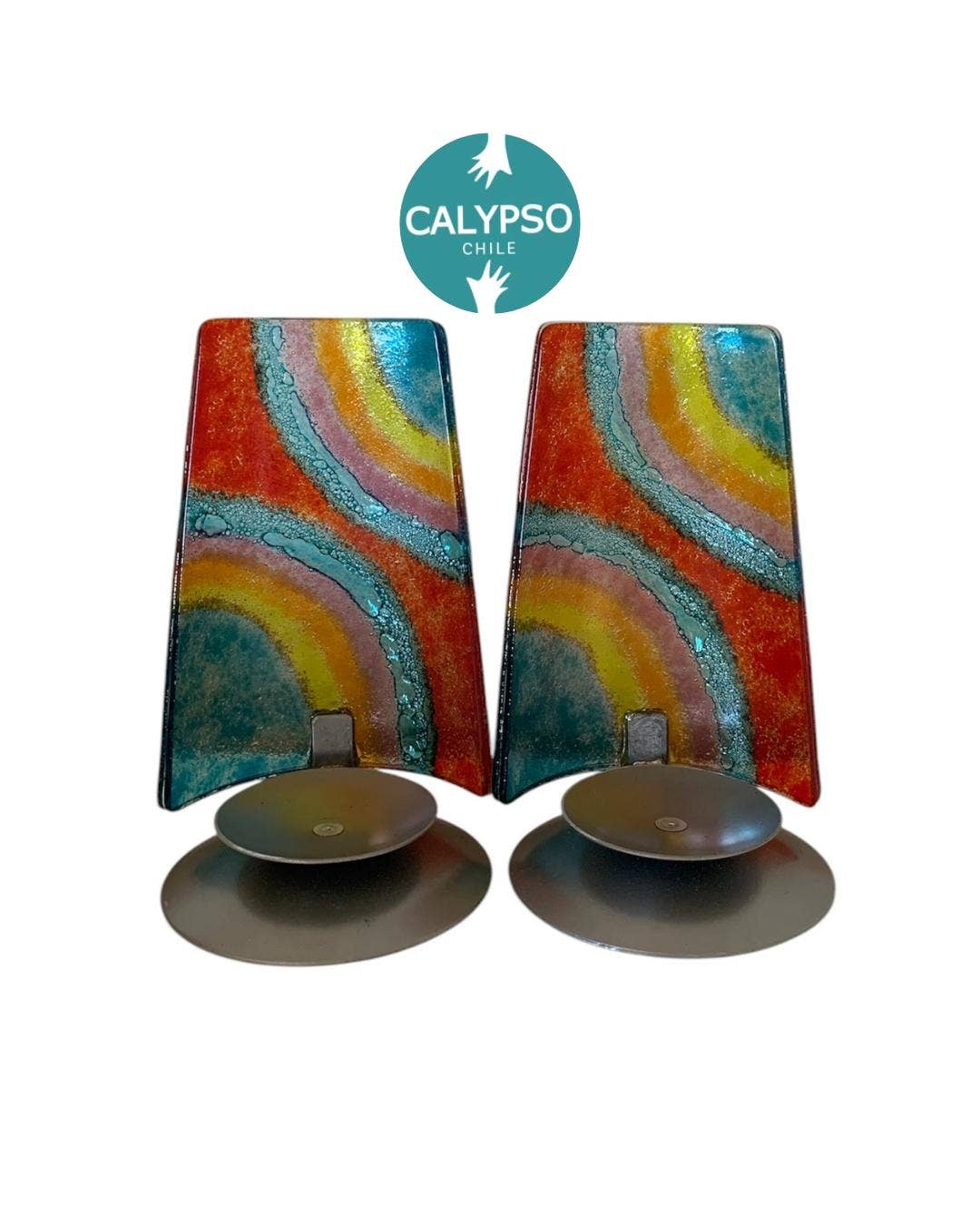 Calypso Chile - Vente Bougeoirs - Chandeliers arc-en-ciel de Shabbat - Judaïca en verre fusionné fait main3