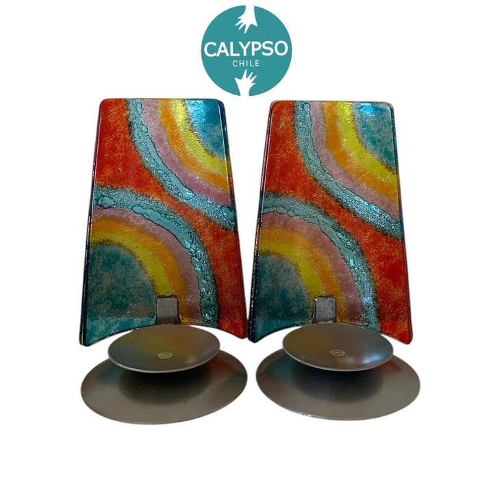 Calypso Chile - Wholesale Candle Holder - Shabbat Rainbow Candlesticks - Handmade Fused Glass Judaica3