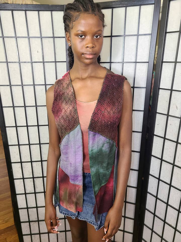 Bejewled Long Cardigan Vest in Red Spring for wholesale by IWANCIW functional funware